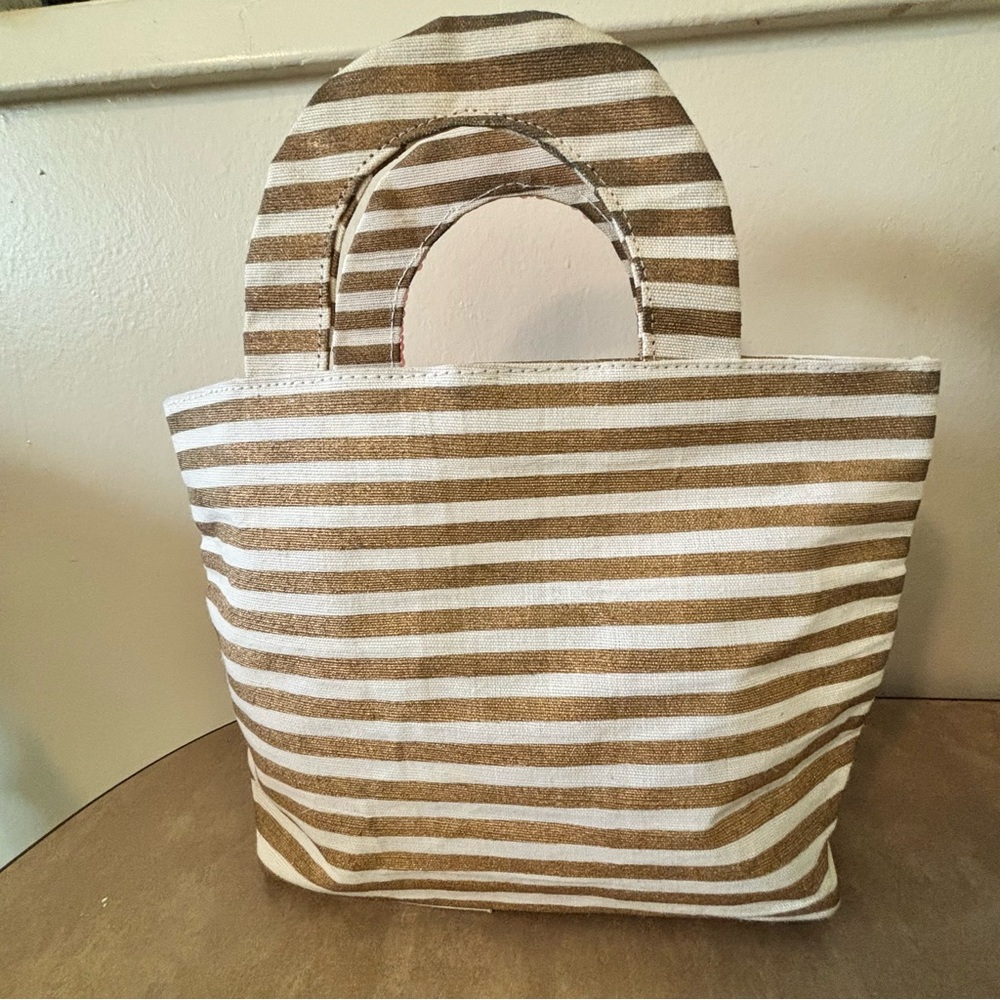 Mud Pie Signature Pink Sequin Flamingo Stripe small Tote Bag - Picture 6 of 7